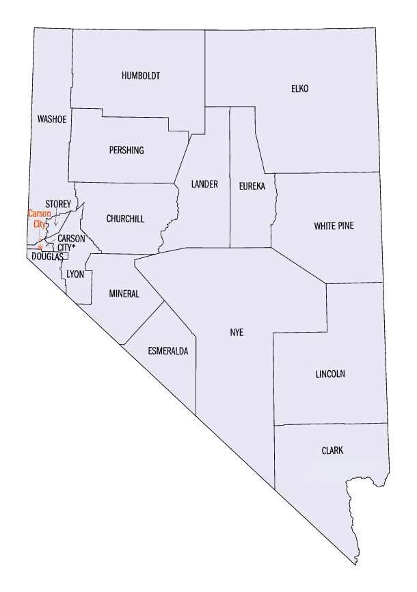 Another printable map of Nevada with little excess detail.