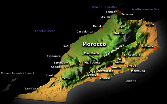 Physical map of Morocco's