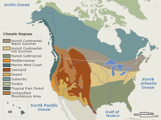 Climate maps United States and Canada climate regions.