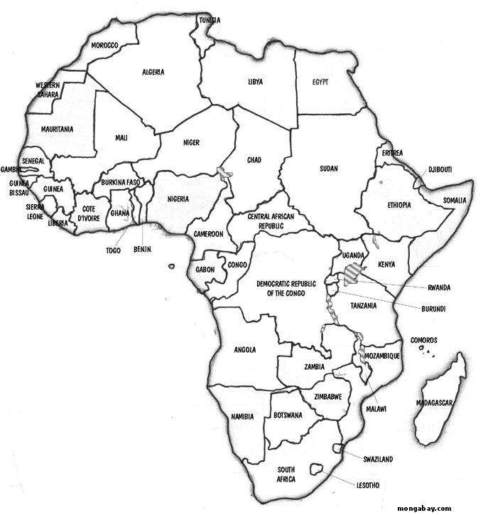 Another similar but sleeker looking free printable political map of Africa in outline.